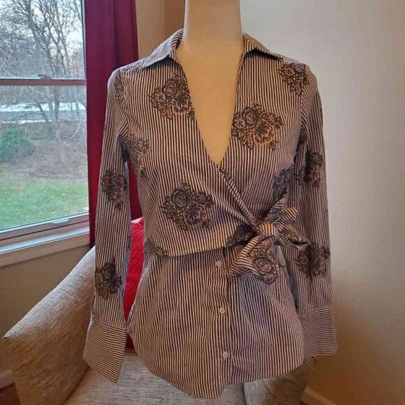 Zara Woman striped floral tie collared shirt XS - Picture 1 of 11